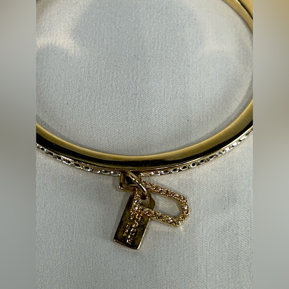 Coach Jewelry Gold Hinged Bangle Bracelet Cubic Zirconia Encrusted Gems 2 Charms - Picture 5 of 10